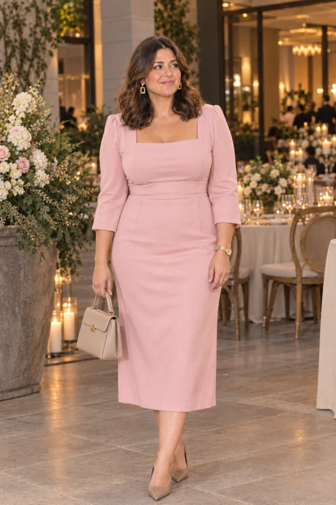 Soft Pink Tailored Midi Dress for a City Wedding