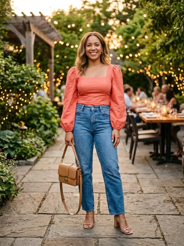 Plus size puff sleeve blouse outfit for a trendy and confident summer look