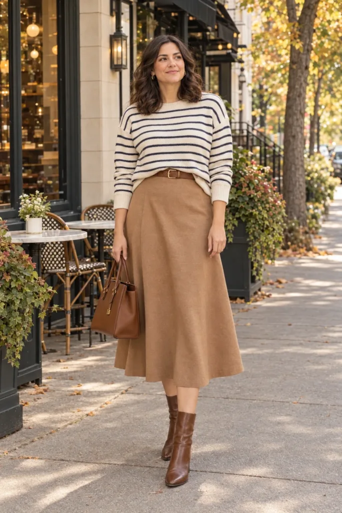 Striped Sweater + Midi Skirt