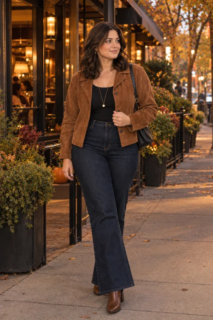 Suede Jacket + Flare Jeans