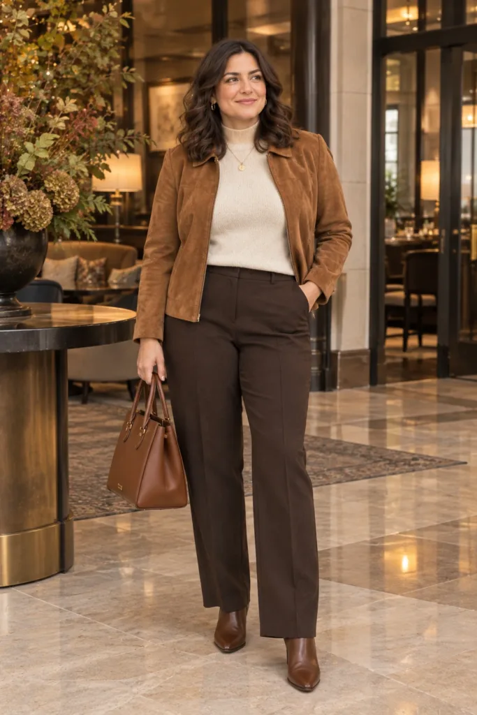 Suede Jacket + Straight-Leg Pants