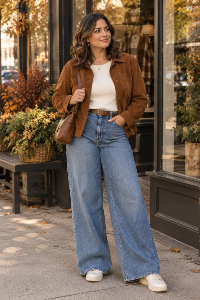 Suede Jacket + Wide-Leg Denim