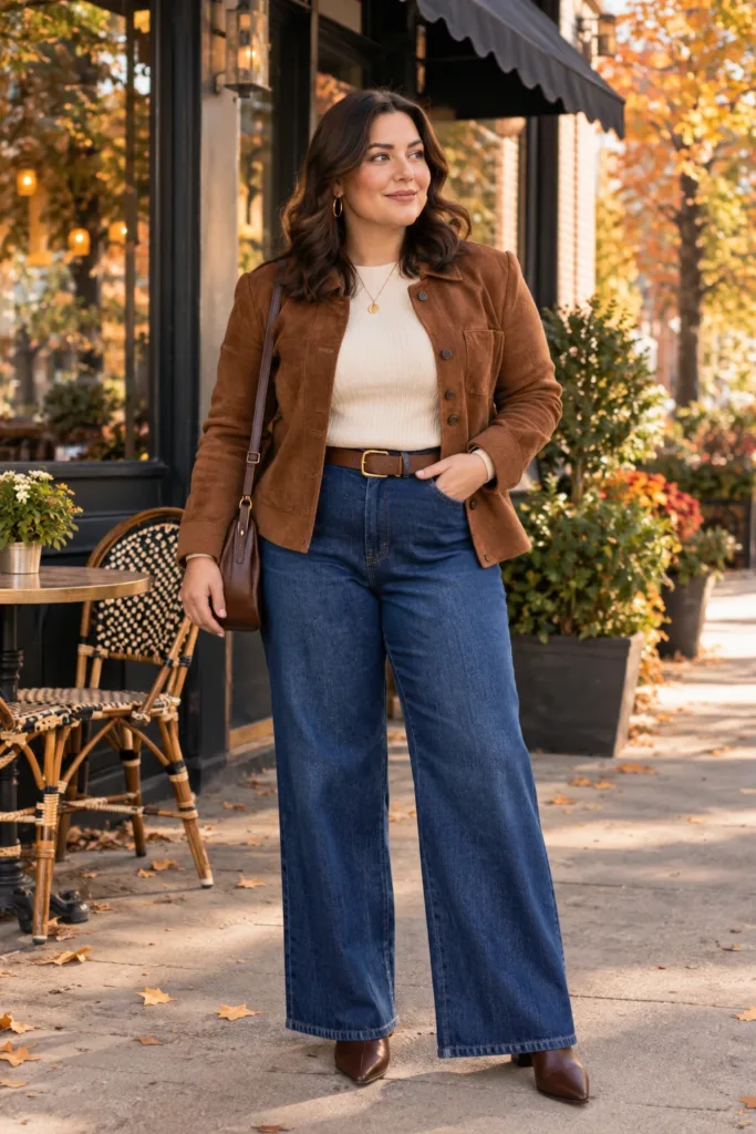 Suede Jacket + Wide-Leg Denim