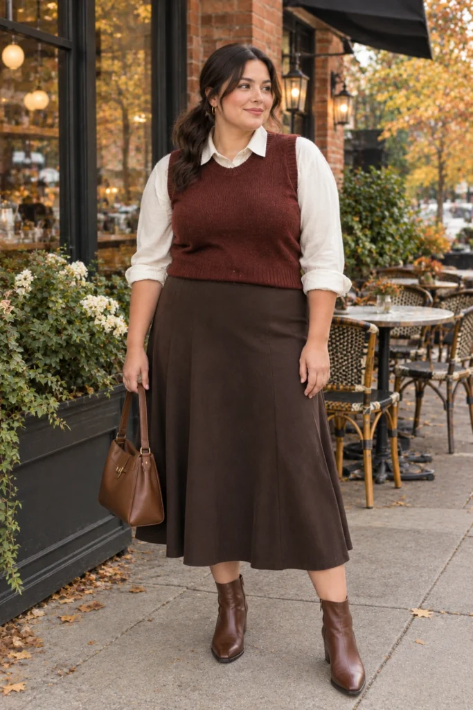 Sweater Vest + Midi Skirt