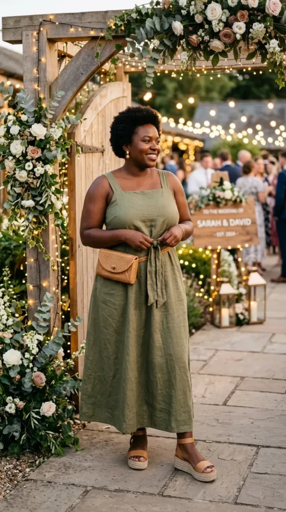 Olive adjustable plus size maid of honor dress for any body height