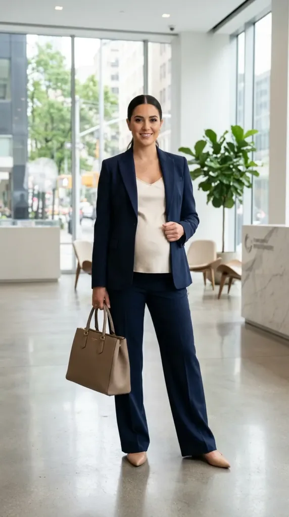 Professional maternity business suit outfit for pregnant women at work
