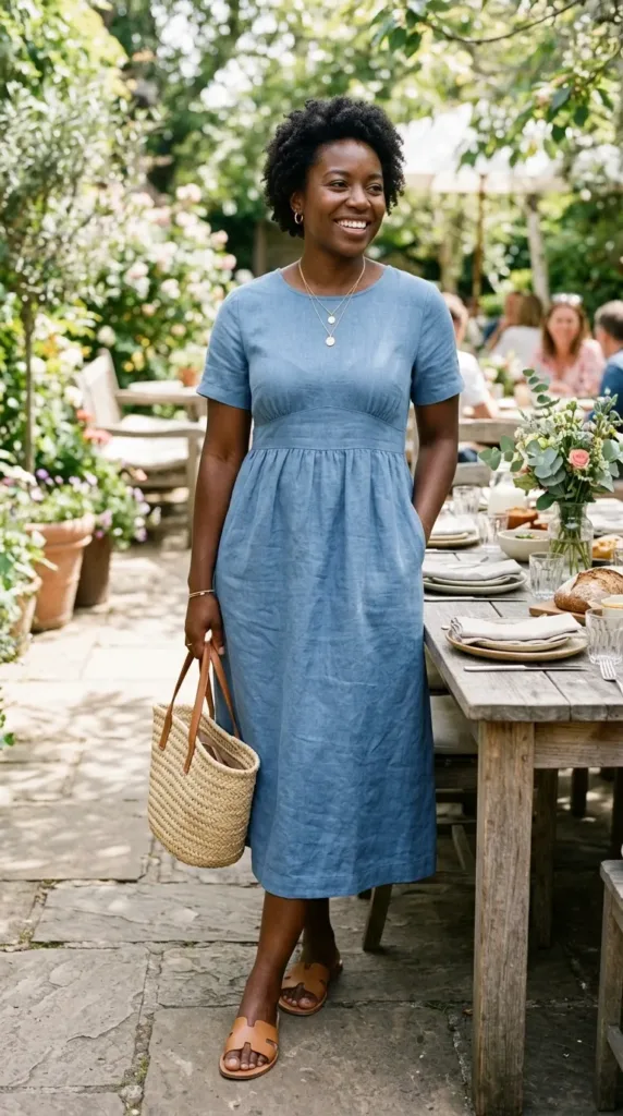 Soft blue empire waist plus size dress for bridal brunch