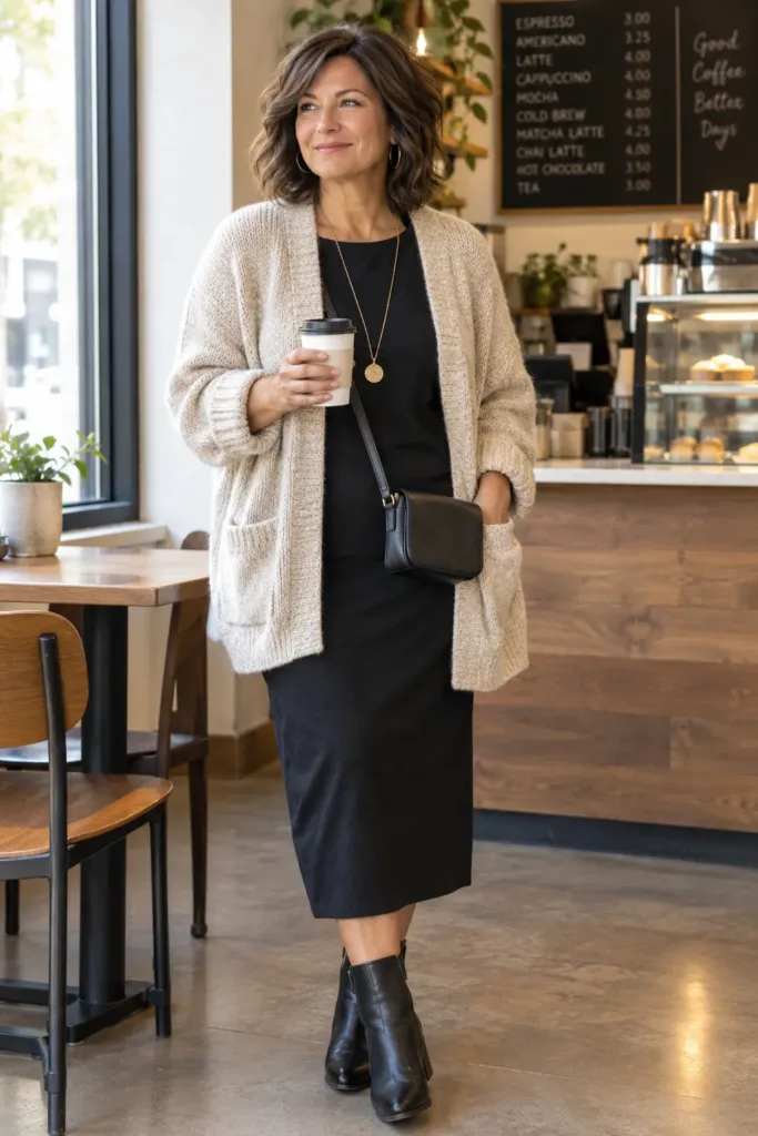 Comfortable bloated day outfit for women over 50