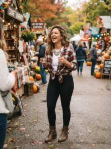 Budget plus size fall date outfit using flannel and leggings