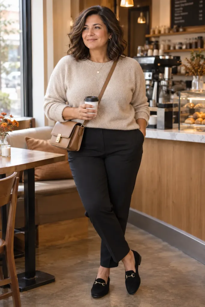 Cashmere blend outfit for women over 50 that looks expensive