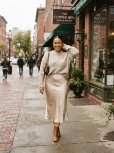 The Champagne Satin Skirt for Cold Dinners