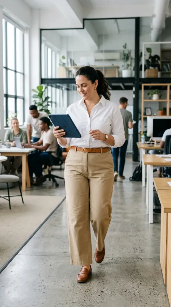 The Classic Button-Down & Wide-Leg Pants