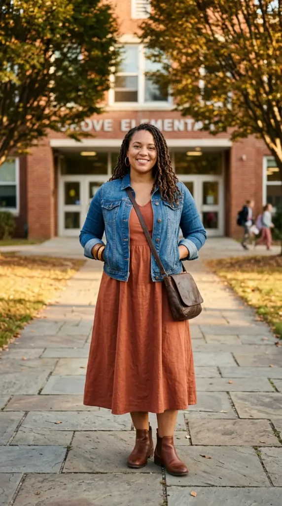 The Earthy Tone Midi Dress & Denim Jacket