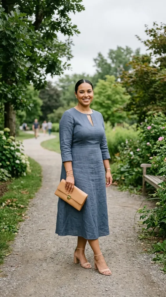 Modest plus size beach wedding guest dress with sleeves