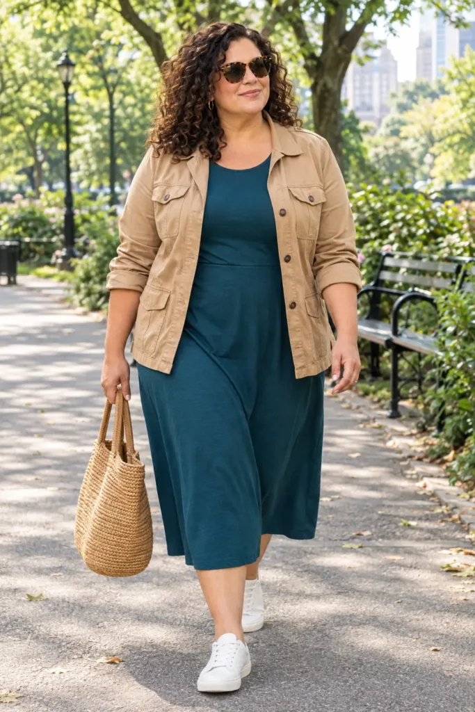 Easy casual midi dress outfit for women over 50