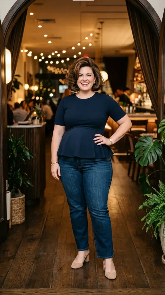 The Peplum Top + Dark Wash Denim Look