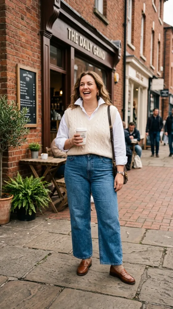 The Sweater Vest & Wide-Leg Denim Combo