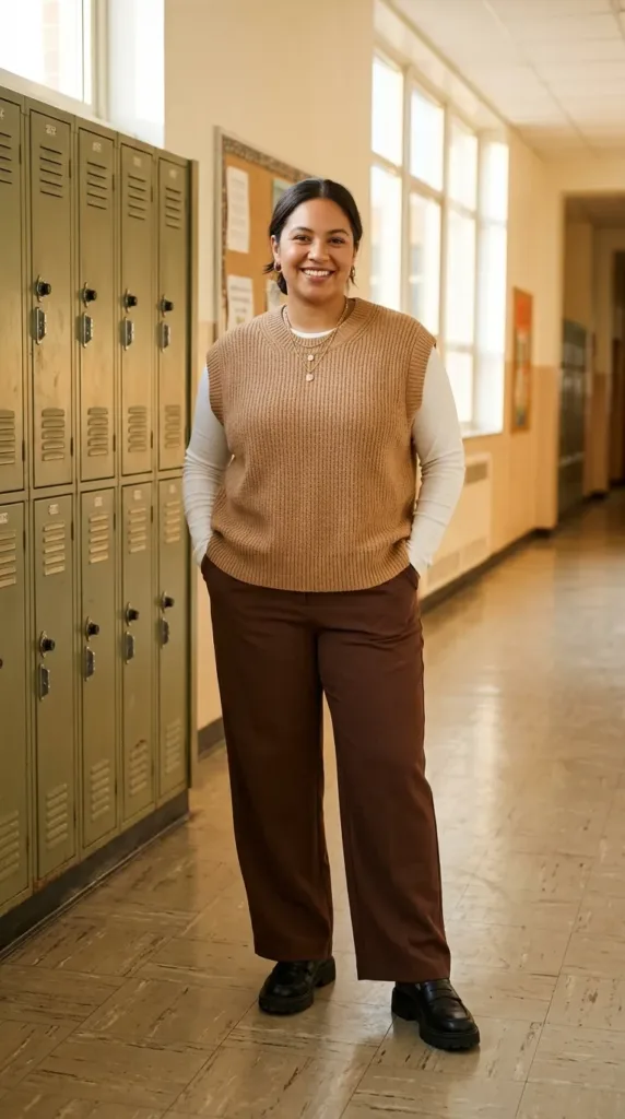 The Sweater Vest & Wide-Leg Trouser Look