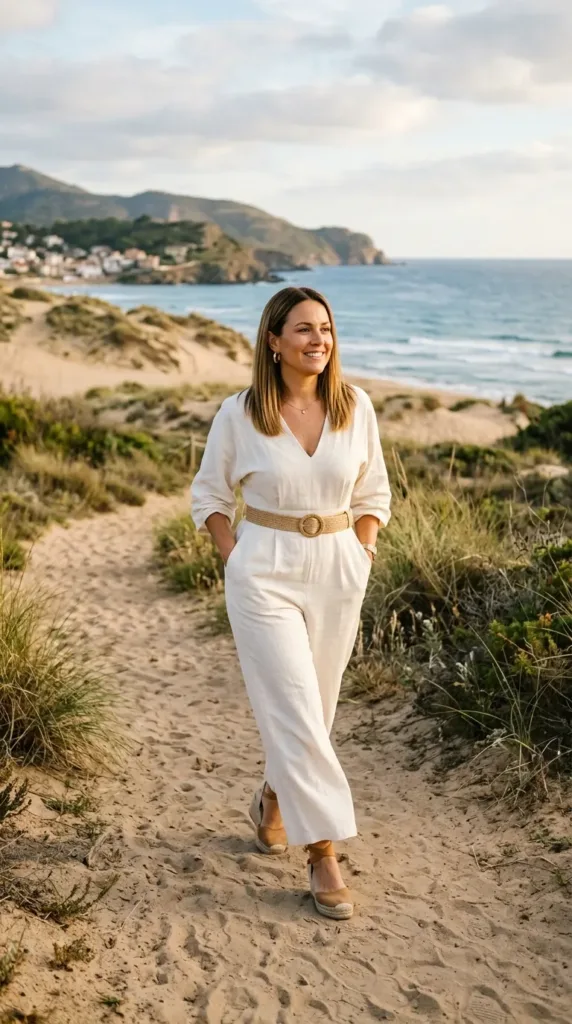 Plus size wide-leg jumpsuit for beach wedding guest attire