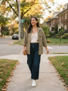 Plus size wide leg jeans date outfit for fall comfort