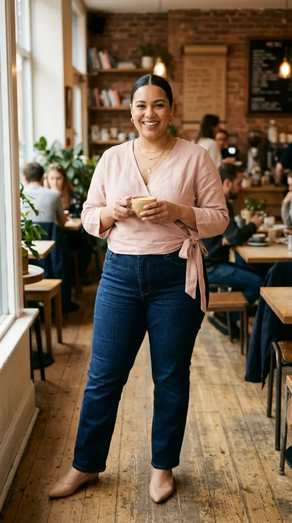The Wrap Top + Straight-Leg Jeans Combo