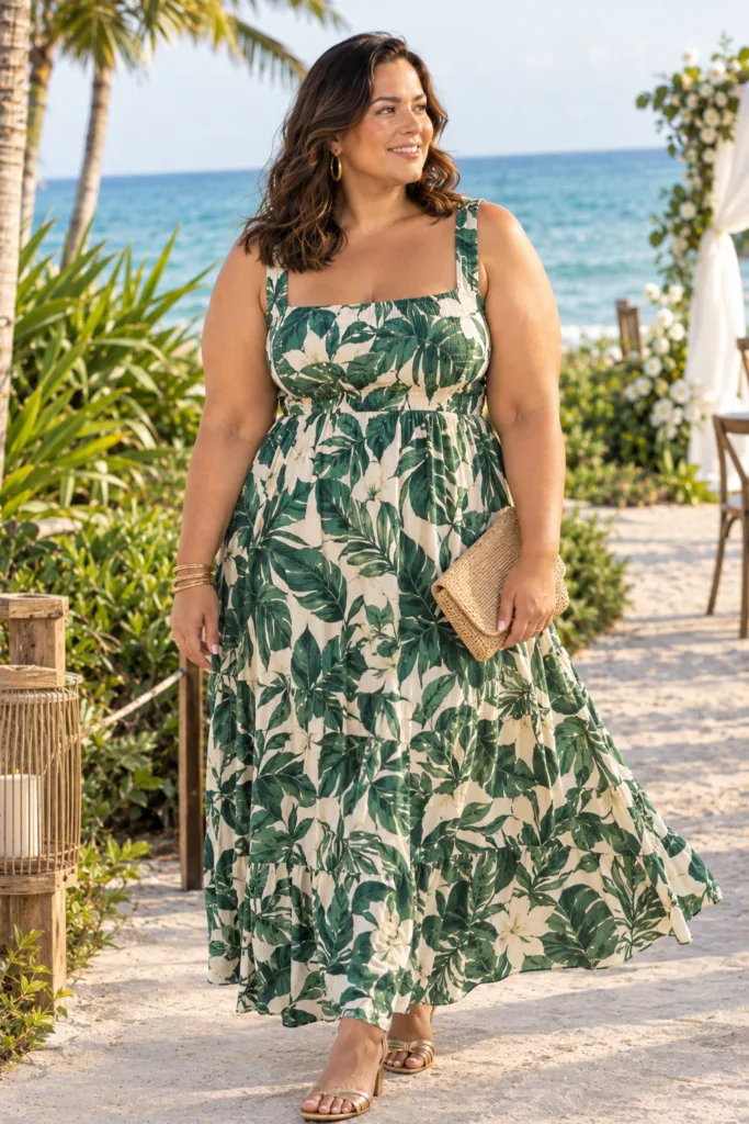 Tropical Print Maxi With Flat Sandals