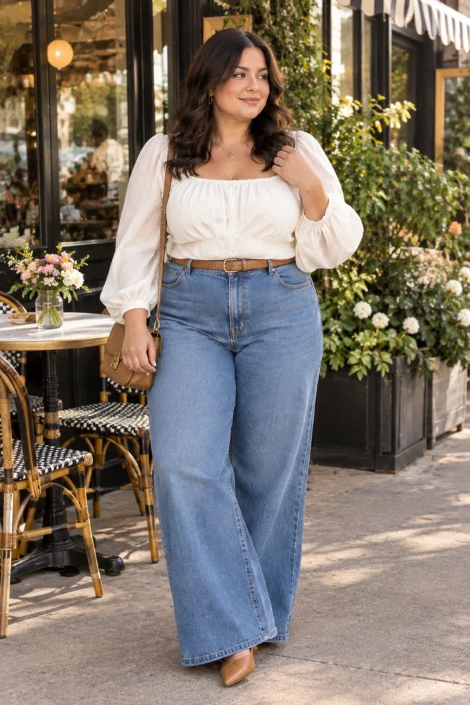 Wide-Leg Jeans + Romantic Blouse