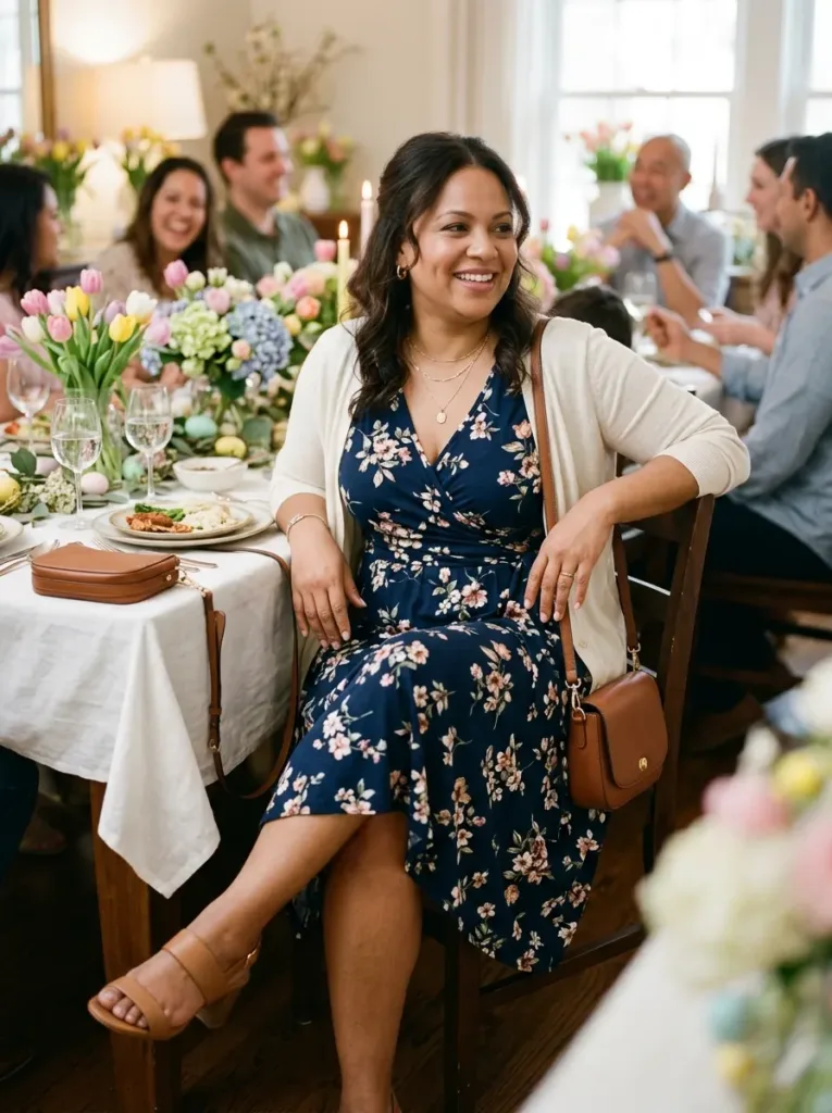 Plus size comfortable jersey Easter dress for an all day church and family gathering