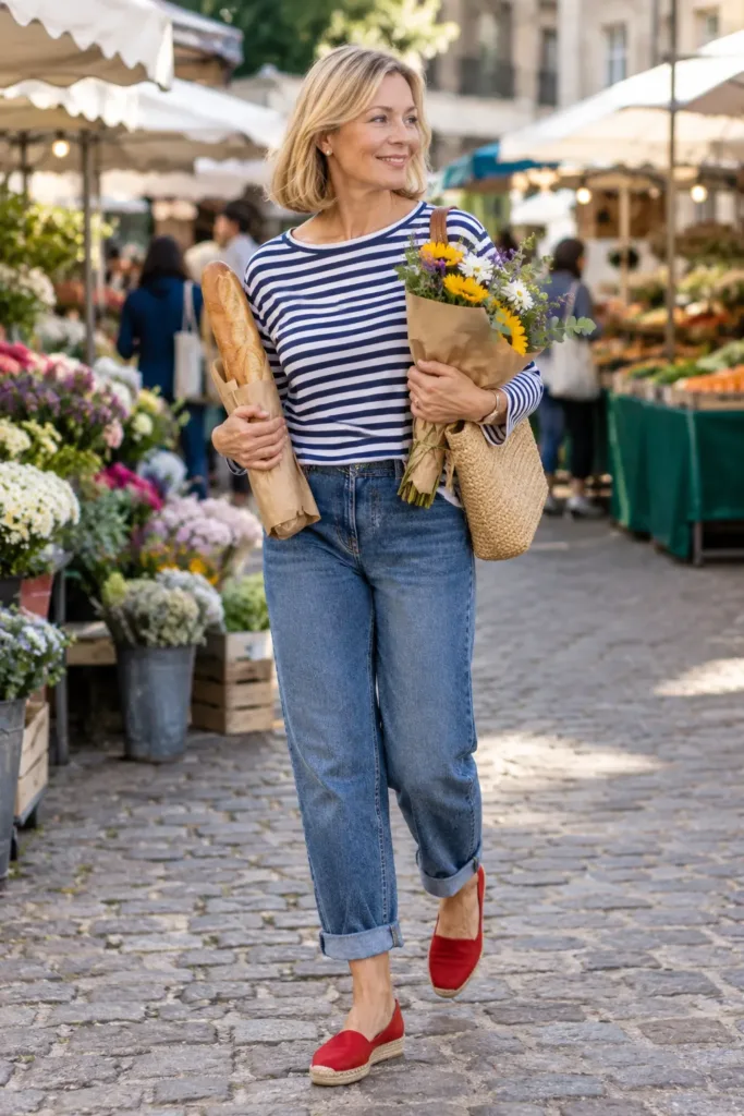 Casual woman over 50 in boyfriend jeans