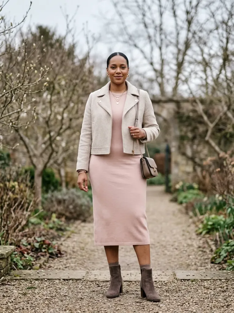 Plus size long sleeve Easter dress for a cold April morning