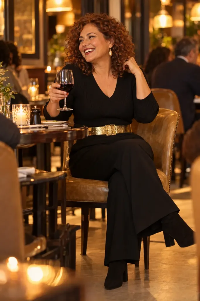 Woman over 50 in black knit sweater