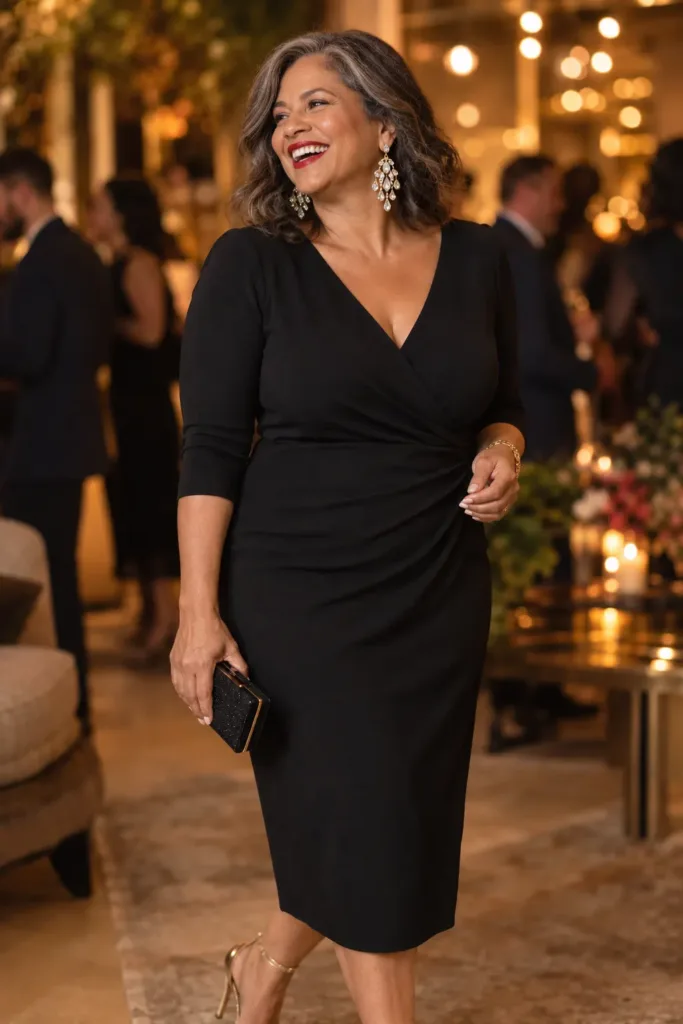 Woman over 50 in little black dress