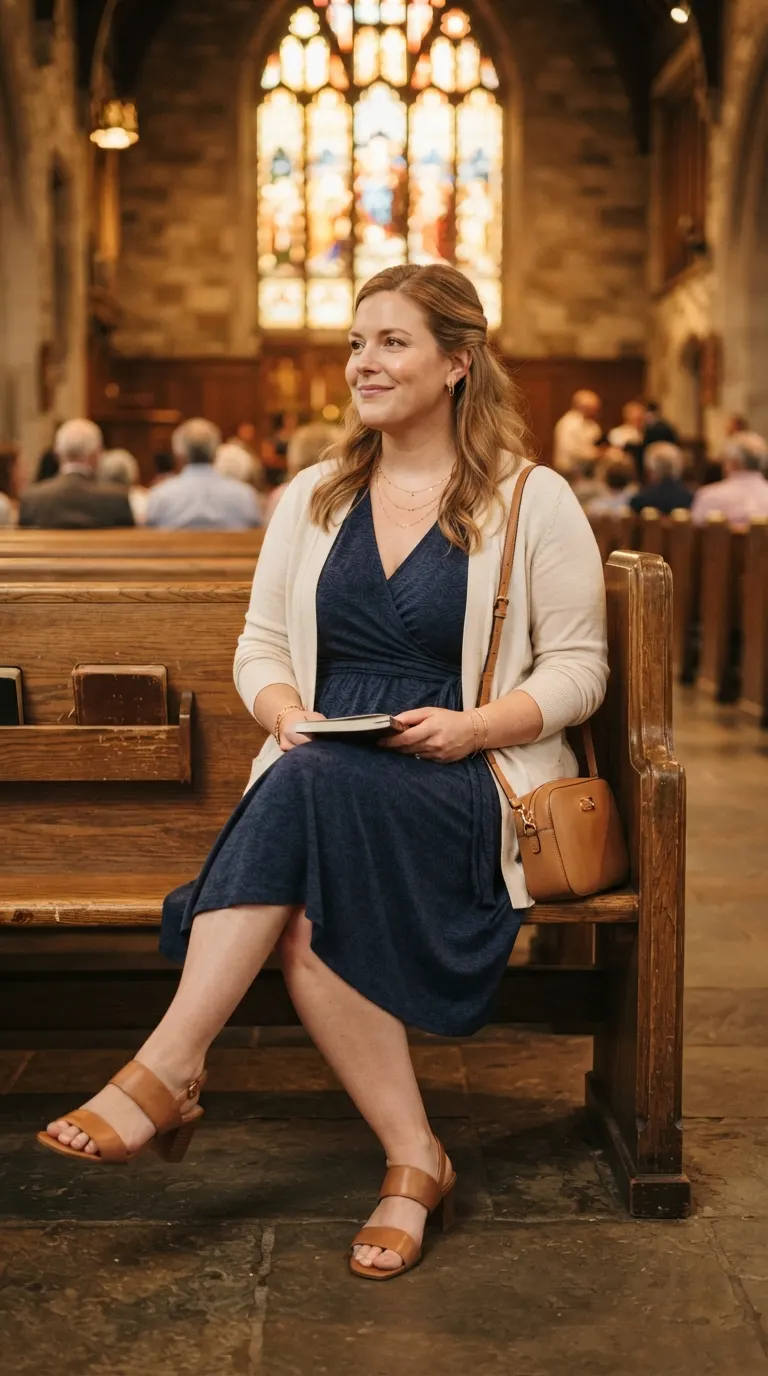 Plus size comfortable jersey wrap dress for a long Easter church service
