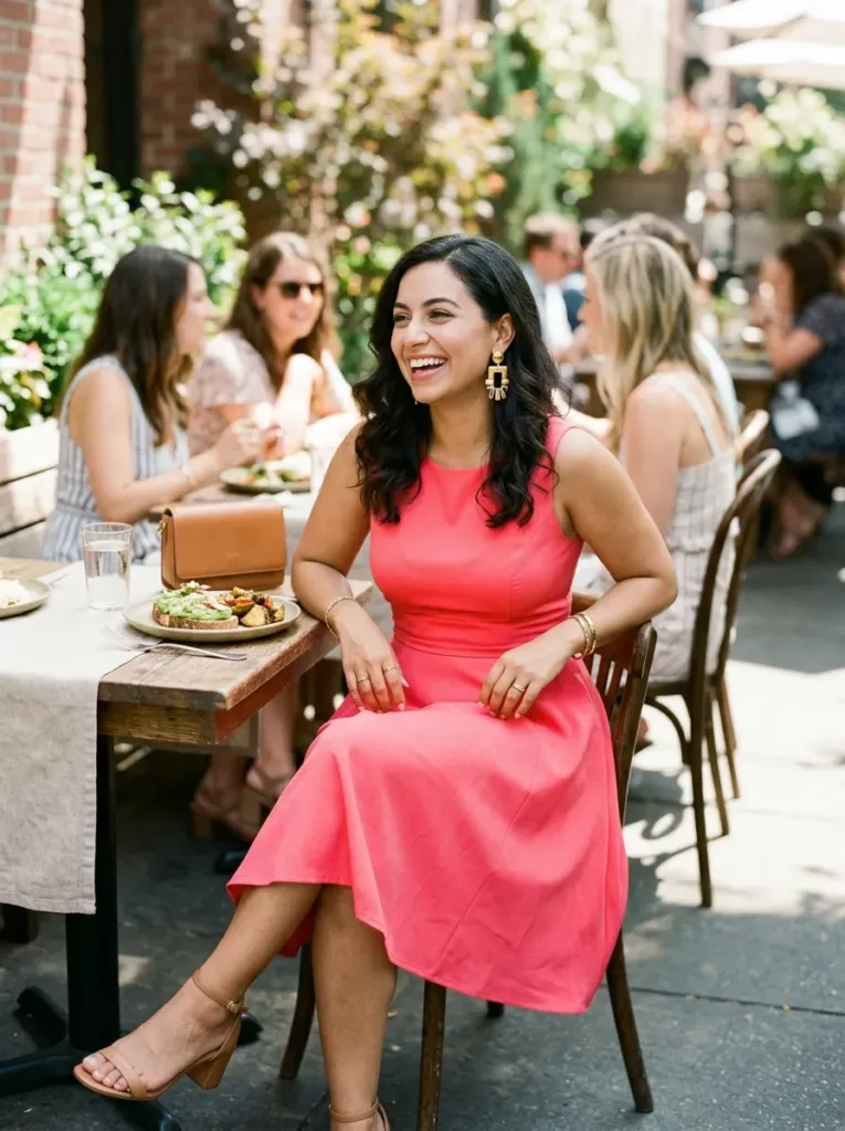 Plus size Easter brunch outfit for a casual non religious celebration with friends