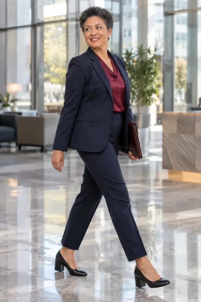 Professional woman over 50 in navy blazer