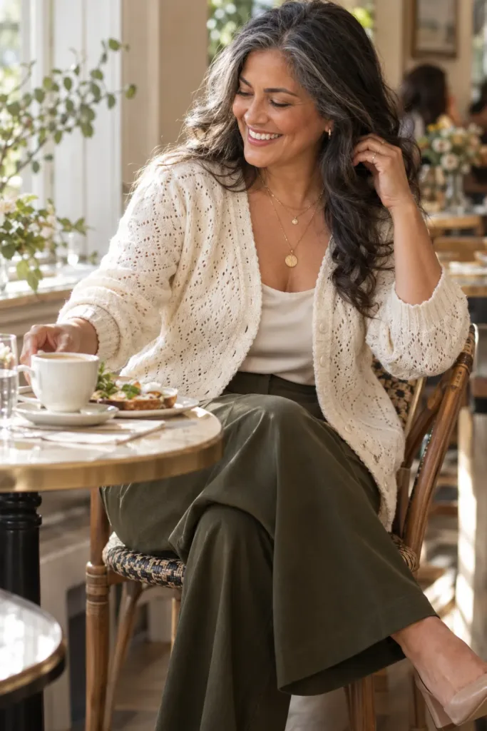 Fall 2026 Fashion Trends for Women Over 50 to Wear Right Now 11 Cream pointelle cardigan