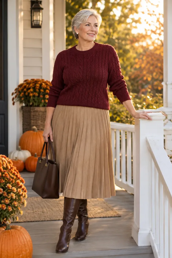 Woman over 50 in burgundy sweater