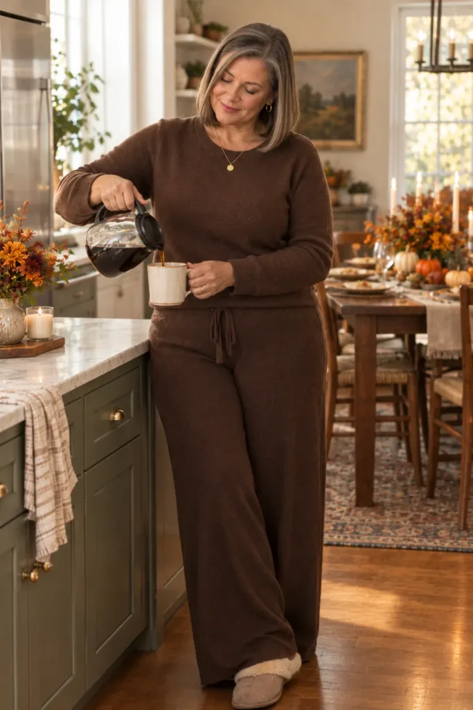 Woman over 50 in chocolate brown