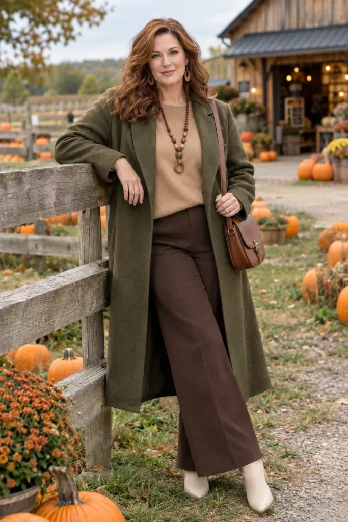 10 Amazing Pumpkin Patch Outfits for Women Over 50 10 Wom an over 50 in monochrome earth