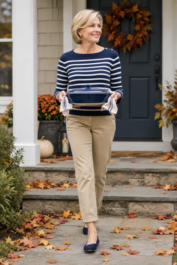 Thanksgiving Sweater Outfits for Women Over 50 That Feel Cozy 8 Striped boatneck sweater