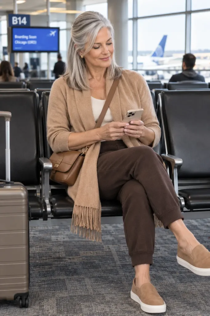 Camel travel outfit for women