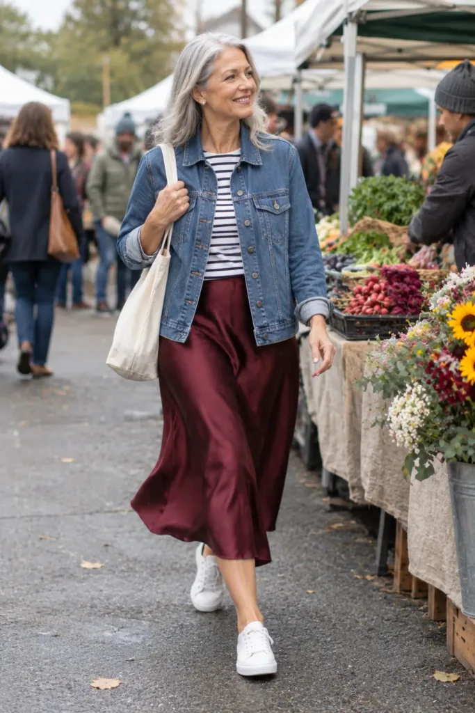 Woman over 50 in denim jacket 