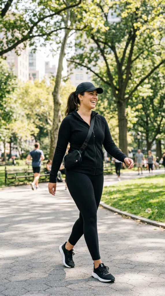 All Black 10 Outfits for Plus Size Women That Still Feel Like You 7 Woman posing in a park 20261008033935