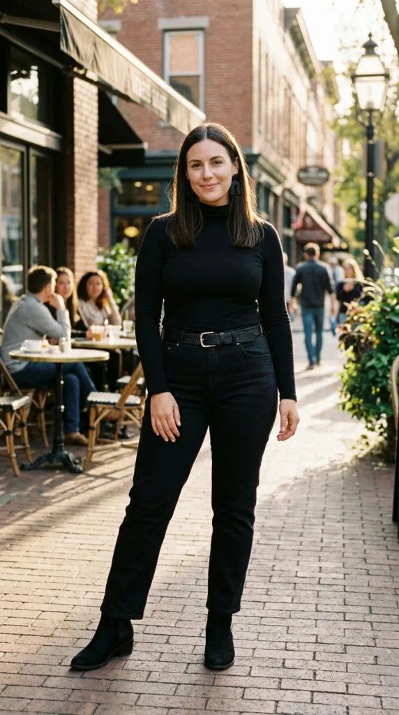 All Black 10 Outfits for Plus Size Women That Still Feel Like You 8 Woman standing on cafe corner 20261008034241