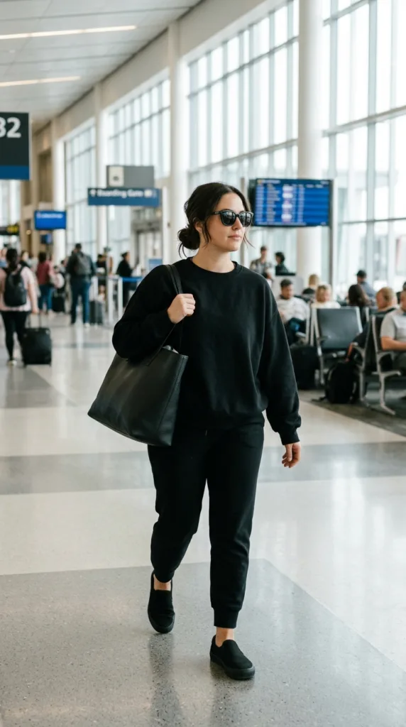 All Black 10 Outfits for Plus Size Women That Still Feel Like You 5 Woman walking in airport terminal 20261008032945