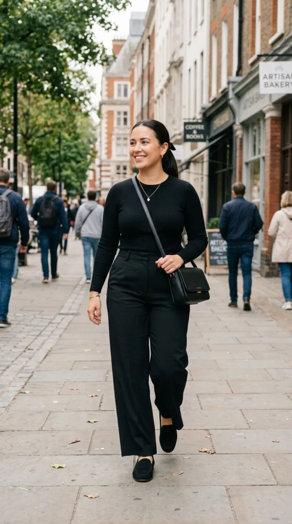 All Black 10 Outfits for Plus Size Women That Still Feel Like You 1 Woman_walking_on_city_sidewalk